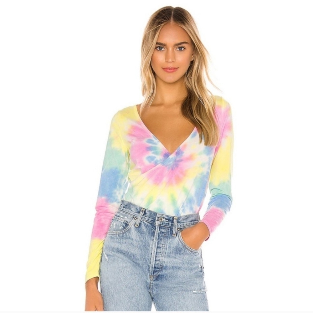 CHASER // ltd ed long sleeved ballet surplice faux wrap top in pastel tie dye